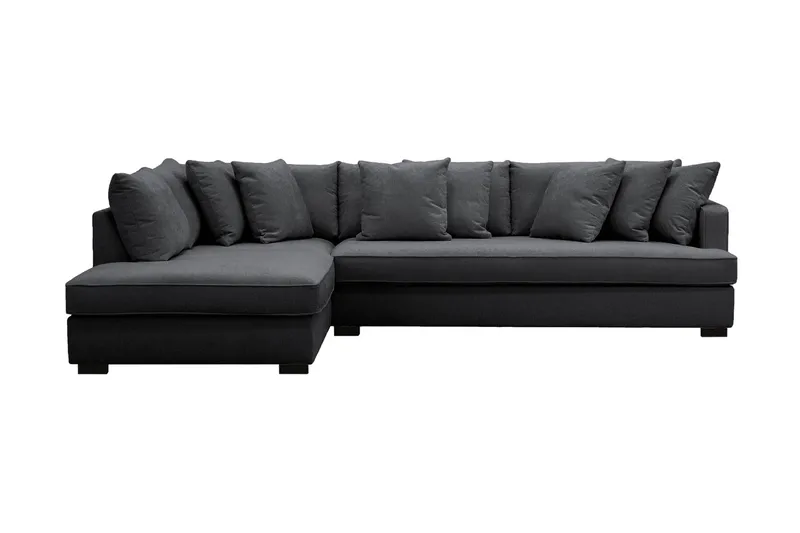 Rossita 4-sits Vänstervänd L-formad Djup Schäslongsoffa med Hel dyna i Chenille - Svart - Products - Möbler - Soffa - Divansoffa & schäslongsoffa - 4 sits soffa med divan