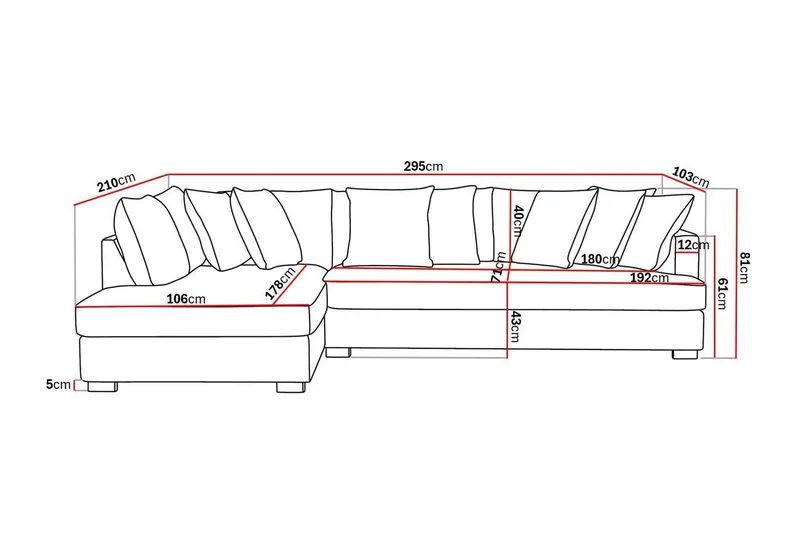 Rossita 4-sits Vänstervänd L-formad Djup Schäslongsoffa med Hel dyna i Tyg - Brun - Products - Möbler - Soffa - Divansoffa & schäslongsoffa - 4 sits soffa med divan