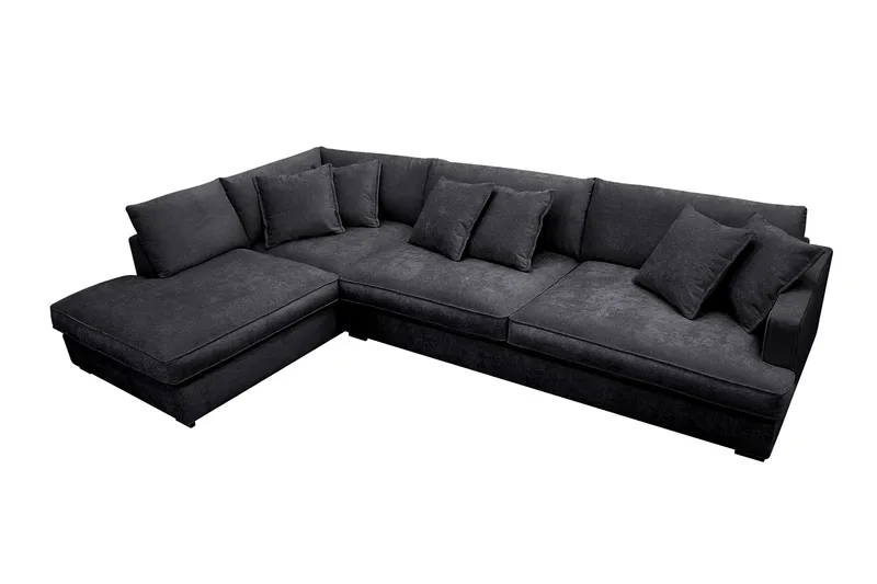 Rossita Lyx 4-sits Extra djup Soffa med Schäslong Vänster - Svart Chenille - Products - Möbler - Soffa - Divansoffa & schäslongsoffa - 4 sits soffa med divan