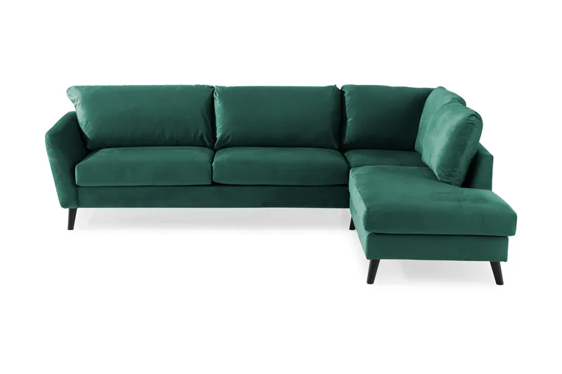 Trend 4-sits Högervänd L-formad Schäslongsoffa i Sammet, Grön