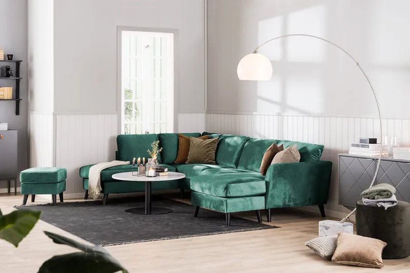 Trend 4-sits Vänstervänd L-formad Schäslongsoffa i Sammet - Grön - Products - Möbler - Soffa - Divansoffa & schäslongsoffa - 4 sits soffa med divan