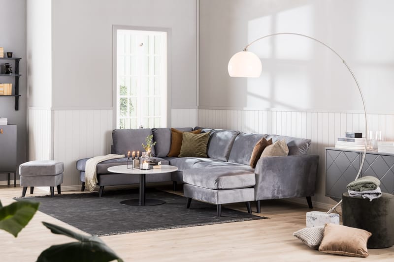 Trend 4-sits Vänstervänd U-formad Soffa med Divan och Schäslong i Sammet - Ljusgrå - Products - Möbler - Soffa - Divansoffa & schäslongsoffa - 4 sits soffa med divan