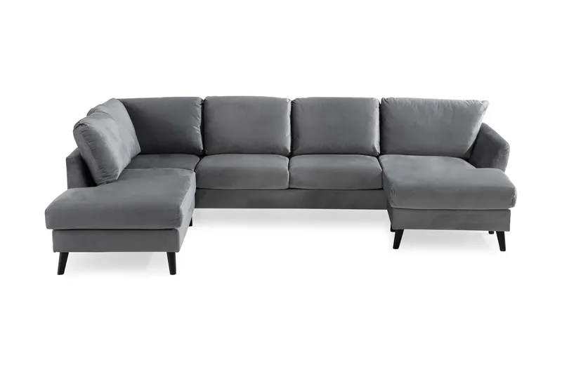 Trend 4-sits Vänstervänd U-formad Soffa med Divan och Schäslong i Sammet, Ljusgrå