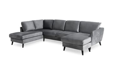 Trend 4-sits Vänstervänd U-formad Soffa med Divan och Schäslong i Sammet - Ljusgrå - Products - Möbler - Soffa - Divansoffa & schäslongsoffa - 4 sits soffa med divan