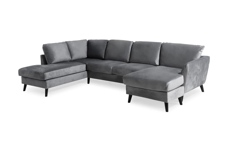 Trend 4-sits Vänstervänd U-formad Soffa med Divan och Schäslong i Sammet - Ljusgrå - Products - Möbler - Soffa - Divansoffa & schäslongsoffa - 4 sits soffa med divan