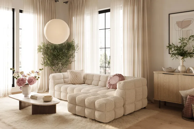Elise Bubblig Soffgrupp 4-sits Divansoffa Vänster + Fåtölj - Beige - Products - Möbler - Soffa - Soffgrupp