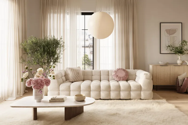 Elise Bubblig Soffgrupp 4-sits Soffa + Fåtölj - Beige - Products - Möbler - Soffa - Soffgrupp