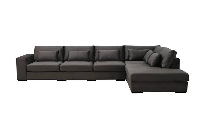 Grande 5-sits Soffa med Schäslong Höger, Mörkgrå Sammet