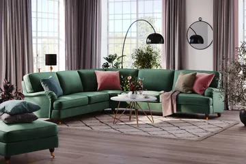 Howard Lyx 6-sits Vänstervänd L-formad Hörnsoffa i Sammet - Mörkgrön - Products - Möbler - Soffa - Hörnsoffa