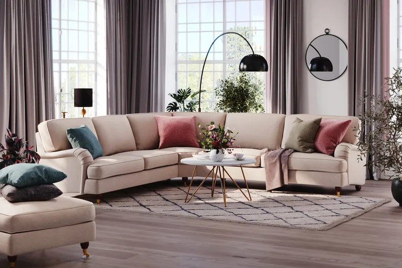 Howard Lyx 6-sits Vänstervänd L-formad Hörnsoffa i Tyg - Beige - Products - Möbler - Soffa - Hörnsoffa