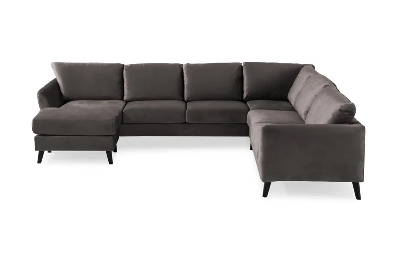 Trend 5-sits Vänstervänd U-formad Hörnsoffa med divan i Sammet, Mörkgrå