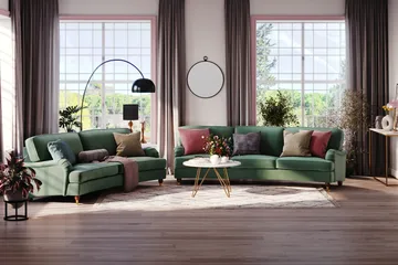 Howard Lyx 3-sits Svängd Sammetssoffa - Mörkgrön - Products - Möbler - Soffa - 3 sits soffa