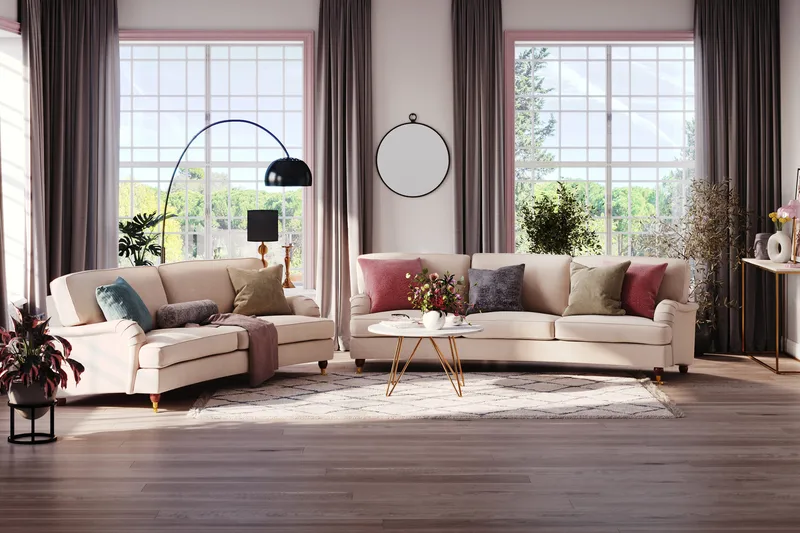 Howard Lyx 4-sits Svängd Tygsoffa - Beige - Products - Möbler - Soffa - Howardsoffa