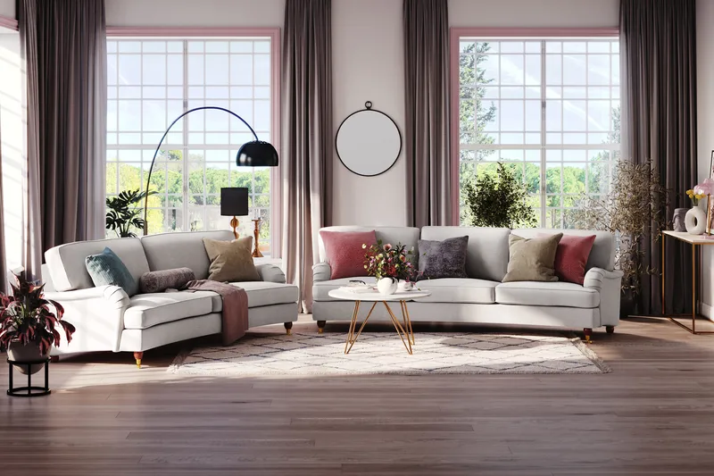 Howard Lyx 4-sits Svängd Tygsoffa - Ljusgrå - Products - Möbler - Soffa - Howardsoffa