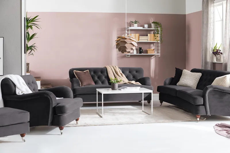 Howard Riviera 3-sits Svängd Sammetssoffa - Mörkgrå - Products - Möbler - Soffa - 3 sits soffa