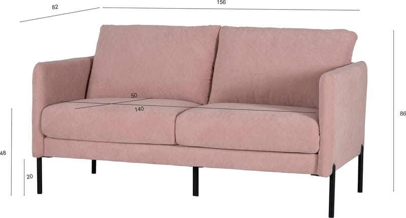 Kingsley 2,5-sits soffa i rosa sammet - Ljusrosa sammet (Letto ljusrosa 1073) - Products - Möbler - Soffa - Sammetssoffa