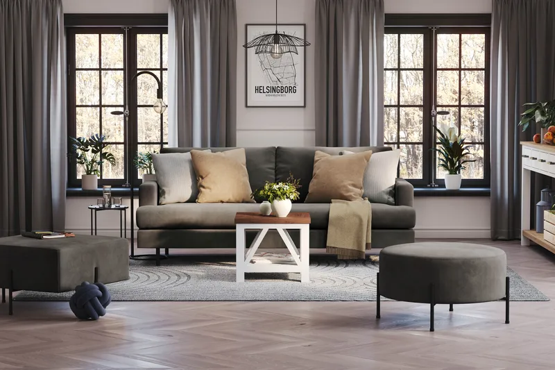 Menard Compact 3-sits Manchestersoffa - Mörkgrå - Products - Möbler - Soffa - 3 sits soffa