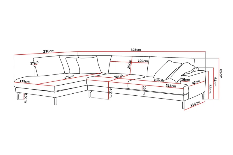 Menard Premium 5-sits Vänstervänd L-formad Djup Schäslongsoffa i Chenille - Grå/Blå - Products - Möbler - Soffa - Divansoffa & schäslongsoffa