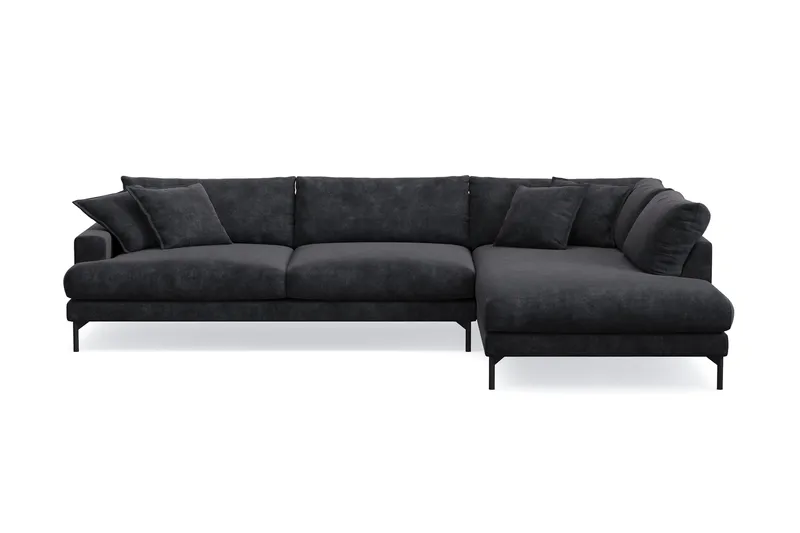 Menard Premium 5-sits Högervänd L-formad Djup Schäslongsoffa i Chenille, Svartt