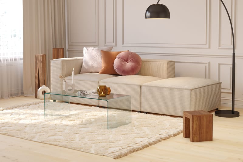 Cubo 3-sits Djup Modulsoffa + Fotpall i Manchester - Beige - Products - Möbler - Soffa - Modulsoffa - Komplett modulsoffa