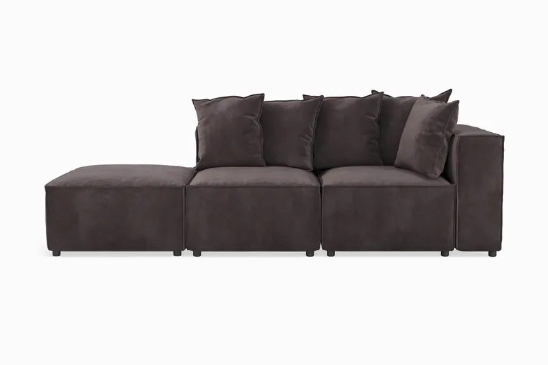 Cubo 3-sits Djup Modulsoffa + Fotpall i Sammet, Mörkgrå