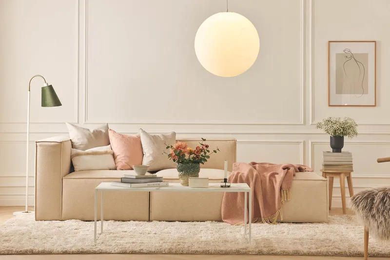 Cubo 3-sits Djup Modulsoffa + Fotpall i Tyg - Beige - Products - Möbler - Soffa - Modulsoffa - Komplett modulsoffa