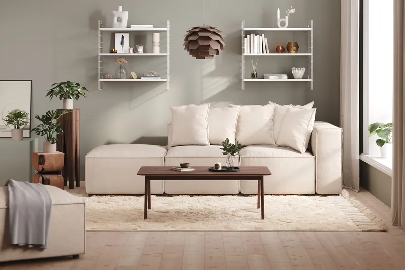 Cubo 3-sits Djup Modulsoffa + Fotpall i Tyg - Beige - Products - Möbler - Soffa - Modulsoffa - Komplett modulsoffa