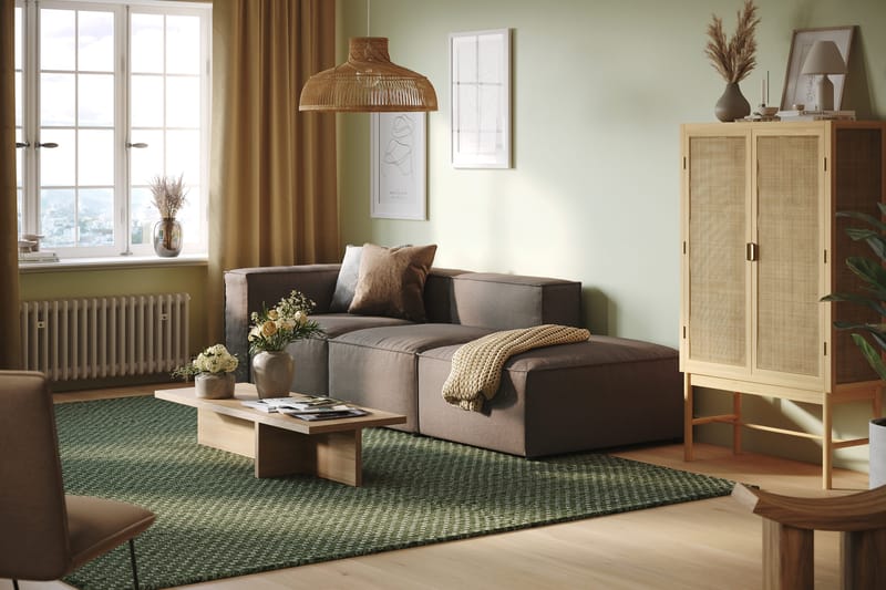 Cubo 3-sits Djup Modulsoffa + Fotpall i Tyg - Grå - Products - Möbler - Soffa - Modulsoffa - Komplett modulsoffa