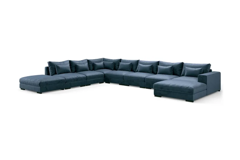 Dubai U-modulsoffa Large med Divan Höger Sammet Extra Djup - Blå - Products - Möbler - Soffa - Modulsoffa - Komplett modulsoffa