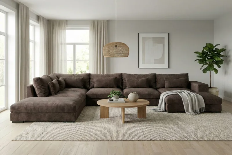 Dubai U-modulsoffa med Divan Höger Extra Djup i Chenille - Mörkbrun - Products - Möbler - Soffa - Modulsoffa - Komplett modulsoffa