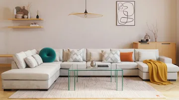 Grande Stor 7-sits U-Soffa med Divan Höger - Beige Sammet - Products - Möbler - Soffa - Modulsoffa - Komplett modulsoffa