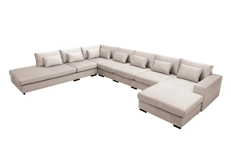 Grande Stor 7-sits U-Soffa med Divan Höger - Beige Sammet - Products - Möbler - Soffa - Modulsoffa - Komplett modulsoffa