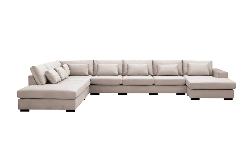 Grande Stor 7-sits U-Soffa med Divan Höger - Beige Sammet - Products - Möbler - Soffa - Modulsoffa - Komplett modulsoffa