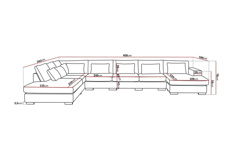Grande Stor 7-sits U-Soffa med Divan Höger - Mörkgrå Sammet - Products - Möbler - Soffa - Modulsoffa - Komplett modulsoffa