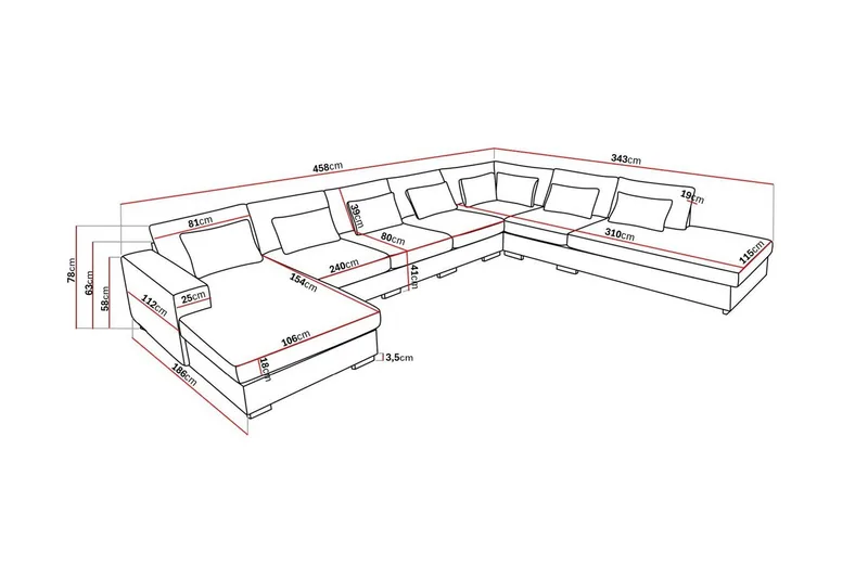 Grande Stor 7-sits U-Soffa med Divan Vänster - Beige Sammet - Products - Möbler - Soffa - Modulsoffa - Komplett modulsoffa