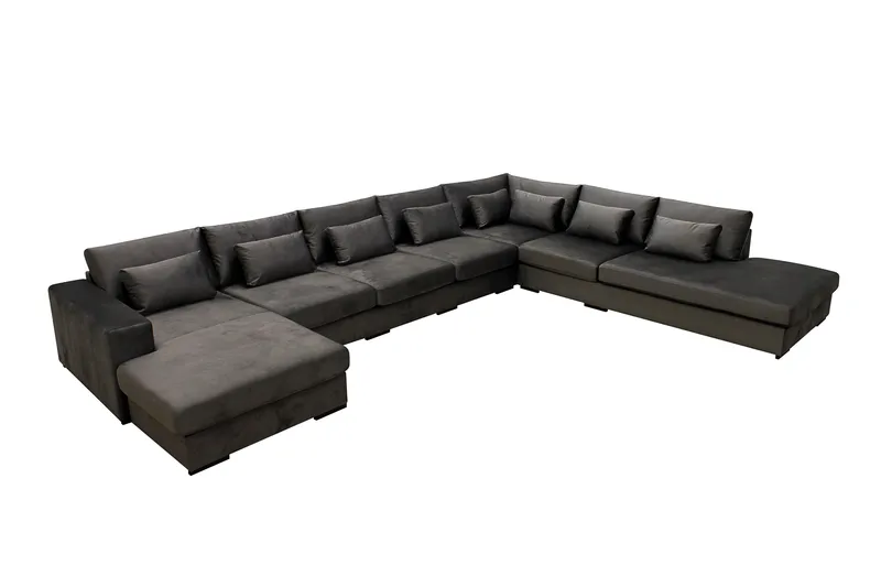 Grande Stor 7-sits U-Soffa med Divan Vänster - Mörkgrå Sammet - Products - Möbler - Soffa - Modulsoffa - Komplett modulsoffa