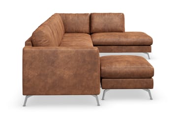 Ocean Lyx 6-sits Högervänd U-formad Soffa med Divan och Schäslong + Fotpall i Konstläder - Brun - Products - Möbler - Soffa - U-soffa