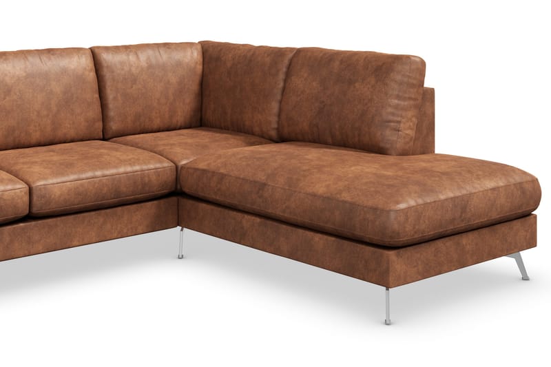 Ocean Lyx 6-sits Högervänd U-formad Soffa med Divan och Schäslong + Fotpall i Konstläder - Brun - Products - Möbler - Soffa - U-soffa