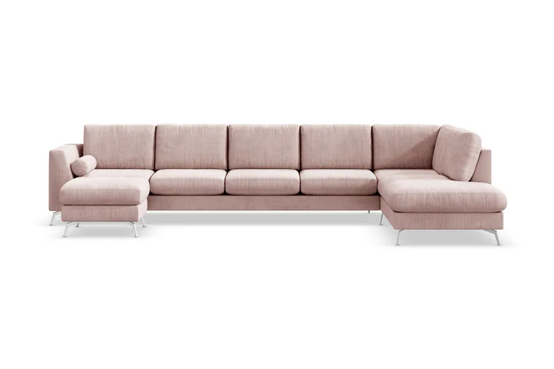 Ocean Lyx 6-sits Högervänd U-formad Soffa med Divan och Schäslong + Fotpall i Manchester, Rosa