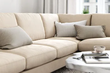 Ocean Lyx 6-sits Högervänd U-formad Soffa med Divan och Schäslong + Fotpall i Sammet - Beige - Products - Möbler - Soffa - U-soffa