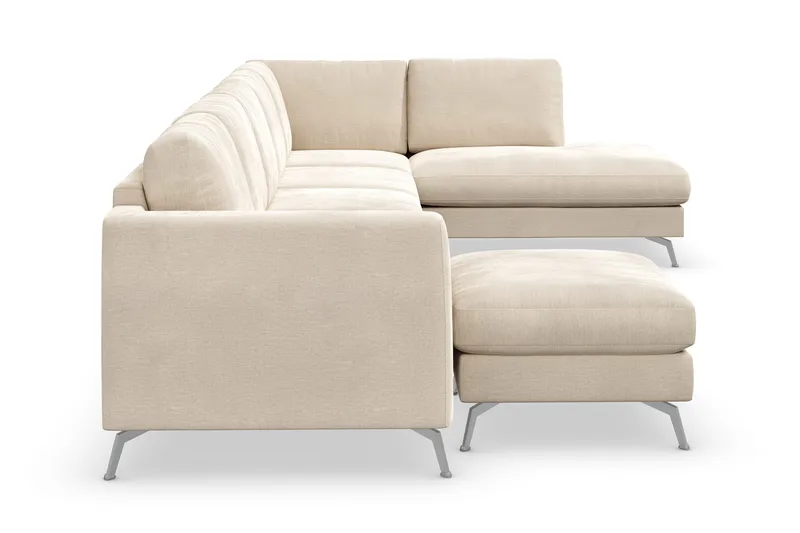 Ocean Lyx 6-sits Högervänd U-formad Soffa med Divan och Schäslong + Fotpall i Sammet - Beige - Products - Möbler - Soffa - U-soffa