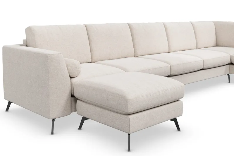 Ocean Lyx 6-sits Högervänd U-formad Soffa med Divan och Schäslong + Fotpall i Tyg - Beige - Products - Möbler - Soffa - U-soffa
