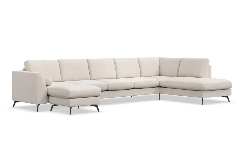 Ocean Lyx 6-sits Högervänd U-formad Soffa med Divan och Schäslong + Fotpall i Tyg - Beige - Products - Möbler - Soffa - U-soffa