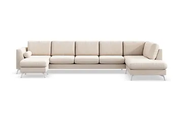 Ocean Lyx 6-sits Högervänd U-formad Soffa med Divan och Schäslong + Fotpall i Tyg