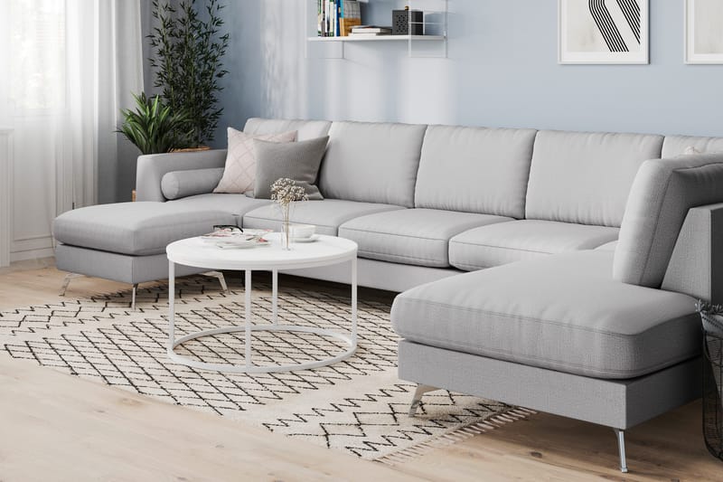 Ocean Lyx 6-sits Högervänd U-formad Soffa med Divan och Schäslong + Fotpall i Tyg - Grå - Products - Möbler - Soffa - U-soffa