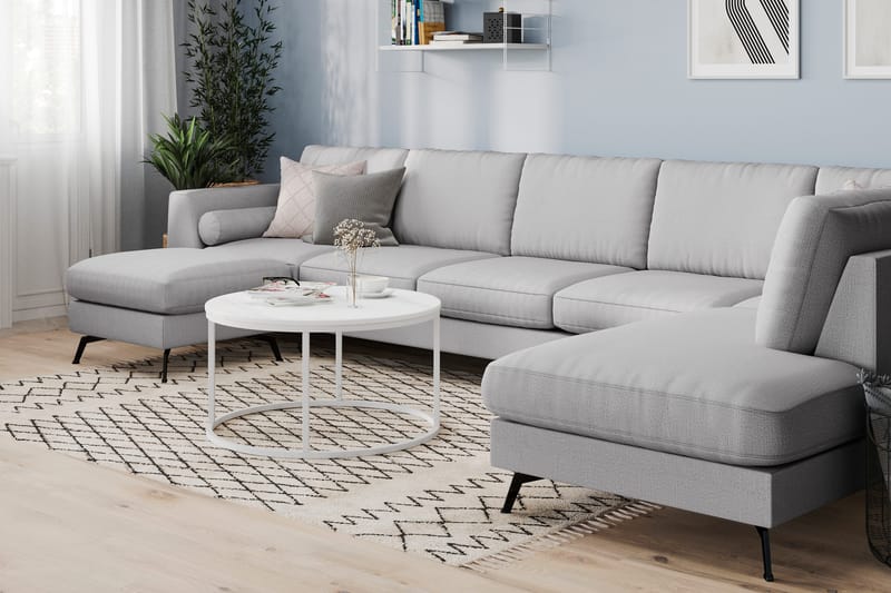 Ocean Lyx 6-sits Högervänd U-formad Soffa med Divan och Schäslong + Fotpall i Tyg - Grå - Products - Möbler - Soffa - U-soffa