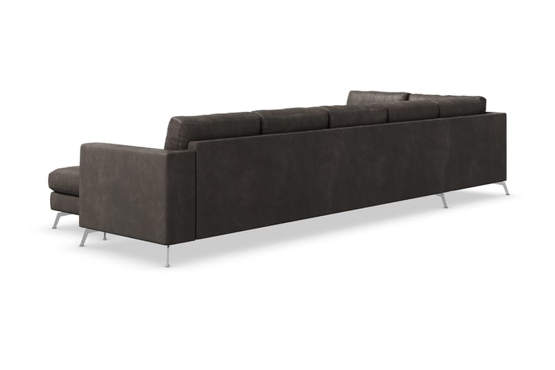 Ocean Lyx 6-sits Vänstervänd U-formad Soffa med Divan och Schäslong + Fotpall i Konstläder - Mörkgrå - Products - Möbler - Soffa - Divansoffa & schäslongsoffa