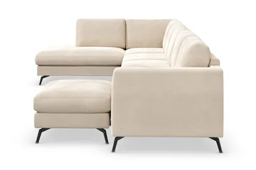 Ocean Lyx 6-sits Vänstervänd U-formad Soffa med Divan och Schäslong + Fotpall i Sammet - Beige - Products - Möbler - Soffa - Divansoffa & schäslongsoffa
