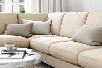 Ocean Lyx 6-sits Vänstervänd U-formad Soffa med Divan och Schäslong + Fotpall i Sammet - Beige - Products - Möbler - Soffa - Divansoffa & schäslongsoffa