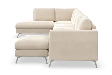 Ocean Lyx 6-sits Vänstervänd U-formad Soffa med Divan och Schäslong + Fotpall i Sammet - Beige - Products - Möbler - Soffa - Divansoffa & schäslongsoffa